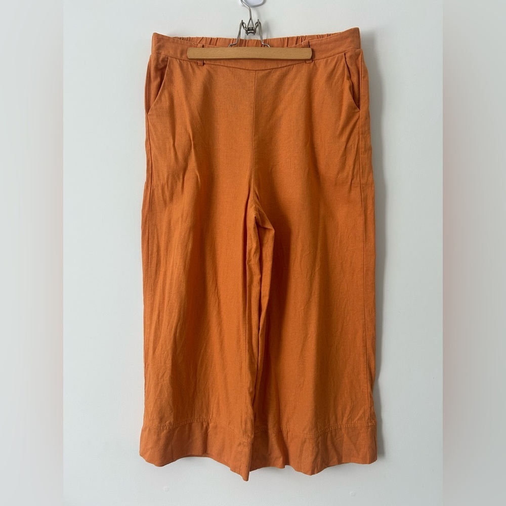 Joie Linen Wide Leg Stretch Waist High Rise Cropped Wide Leg Pants With Pockets